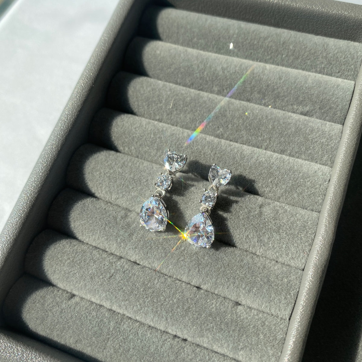 Pear Stone Rhodium-Plated Dangling Stud Earrings