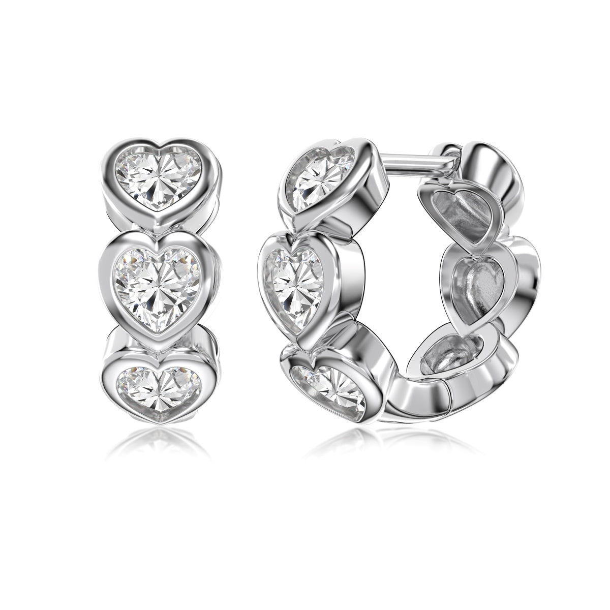 Row of Hearts Rhodium-Plated Hoop Earrings