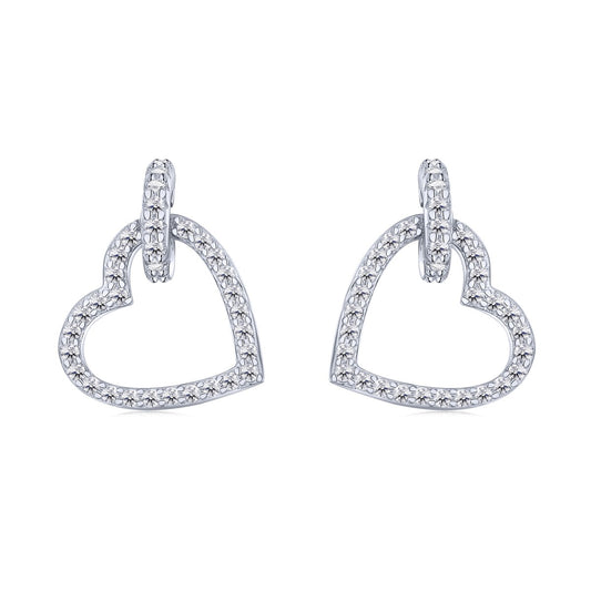 Mini Open Heart Rhodium-Plated Dangling Earrings