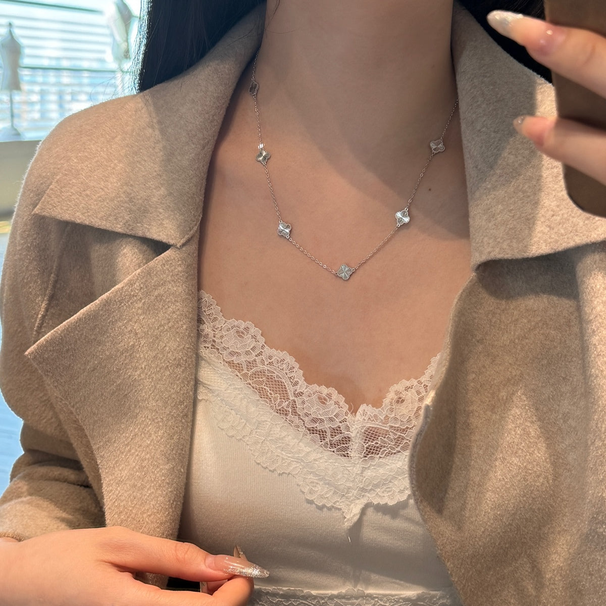 7 Petal Clover Rhodium-Plated Necklace
