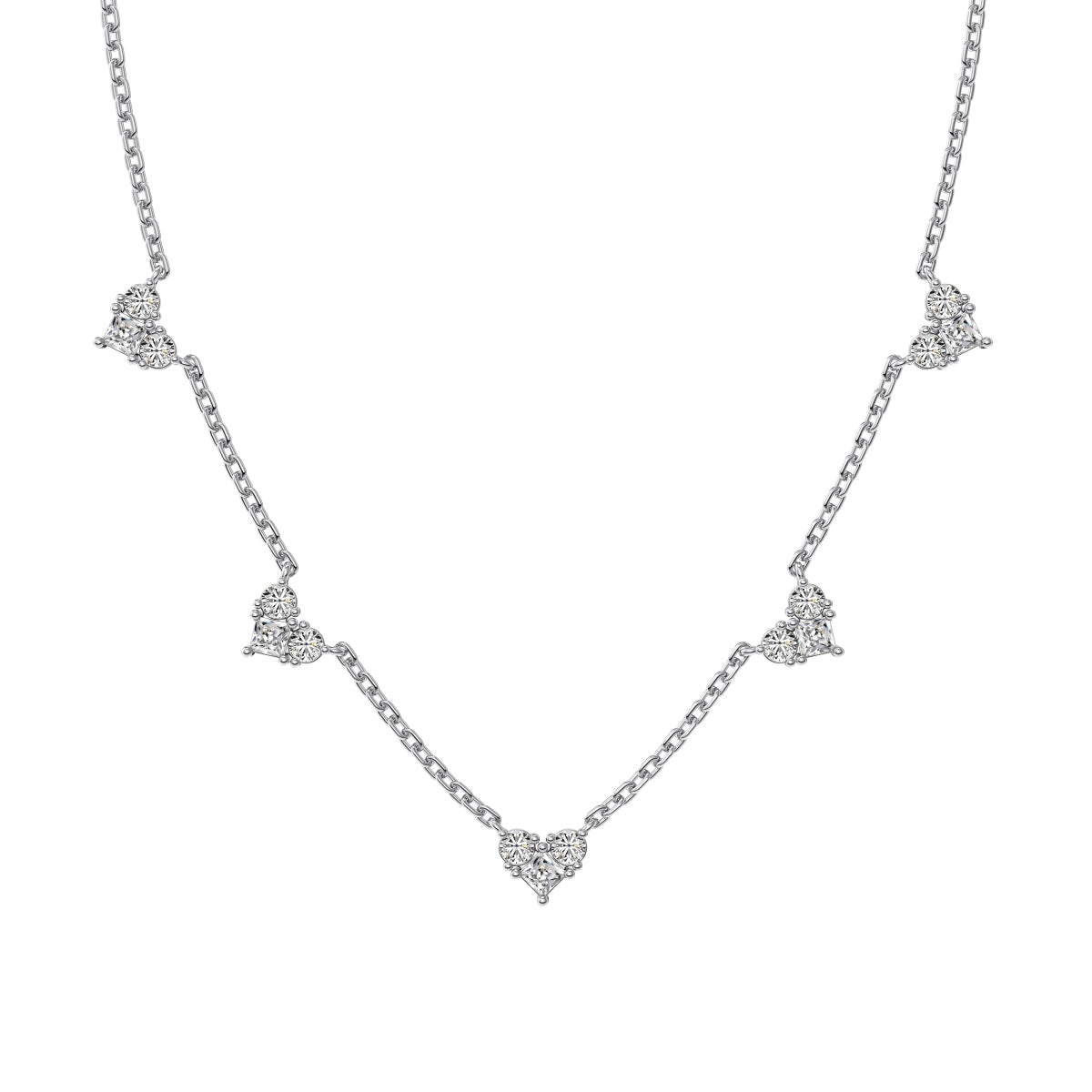 Heart Crystal Station Rhodium-Plated Necklace