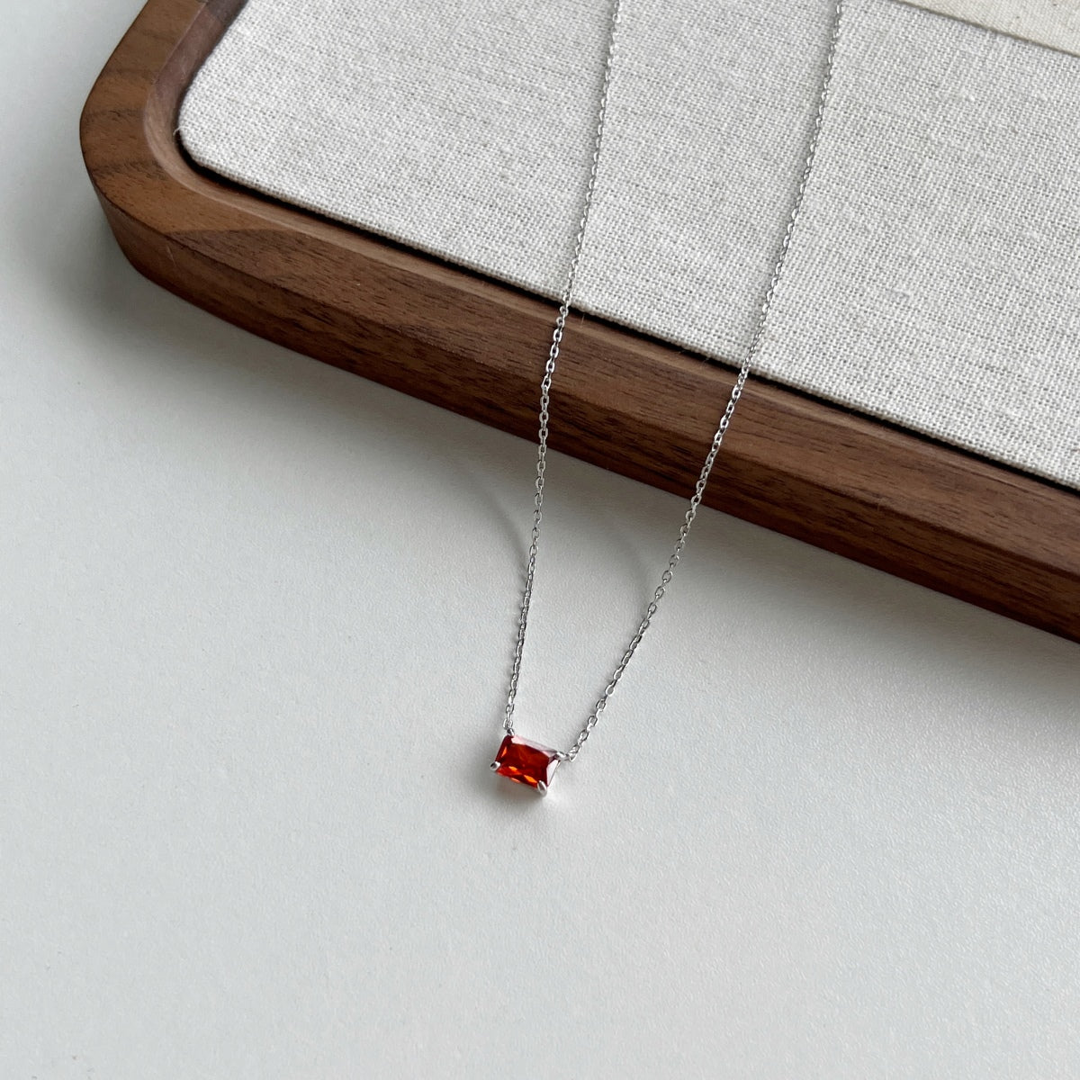 Ruby Radiant Cut Rhodium-Plated Necklace