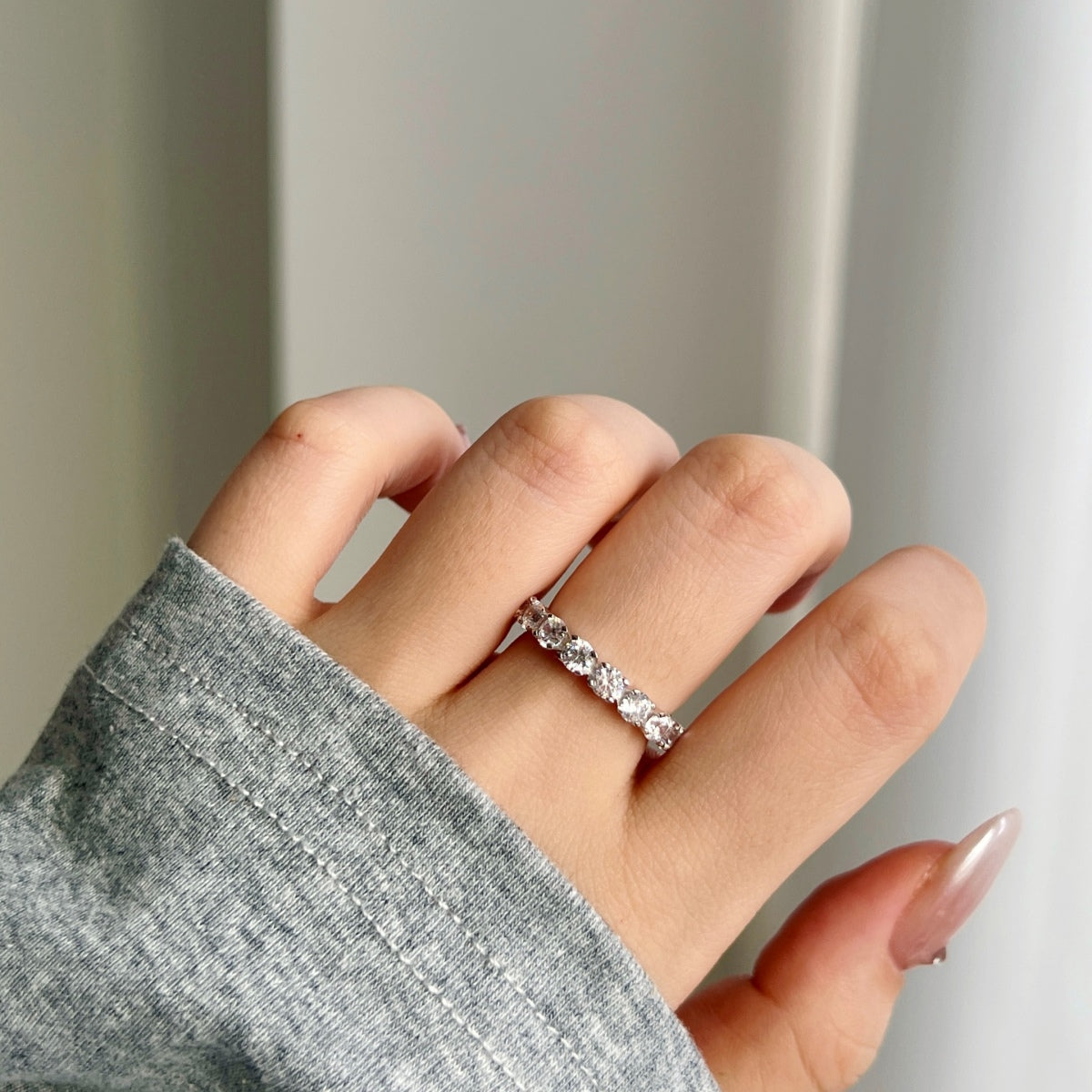Round Eternity Rhodium-Plated Ring