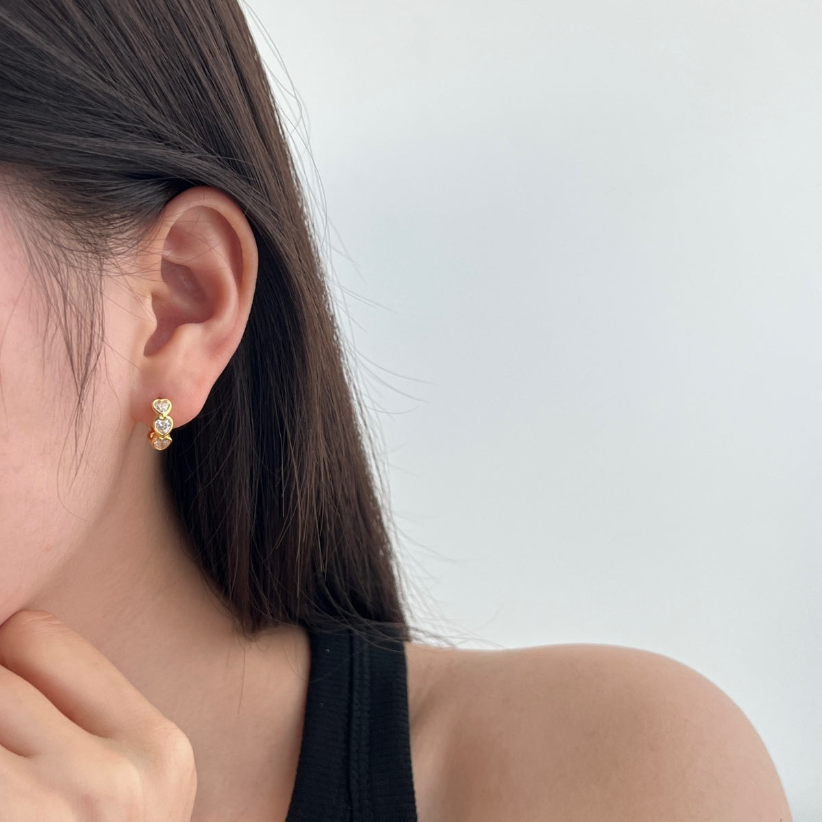 Row of Hearts Rhodium-Plated Hoop Earrings