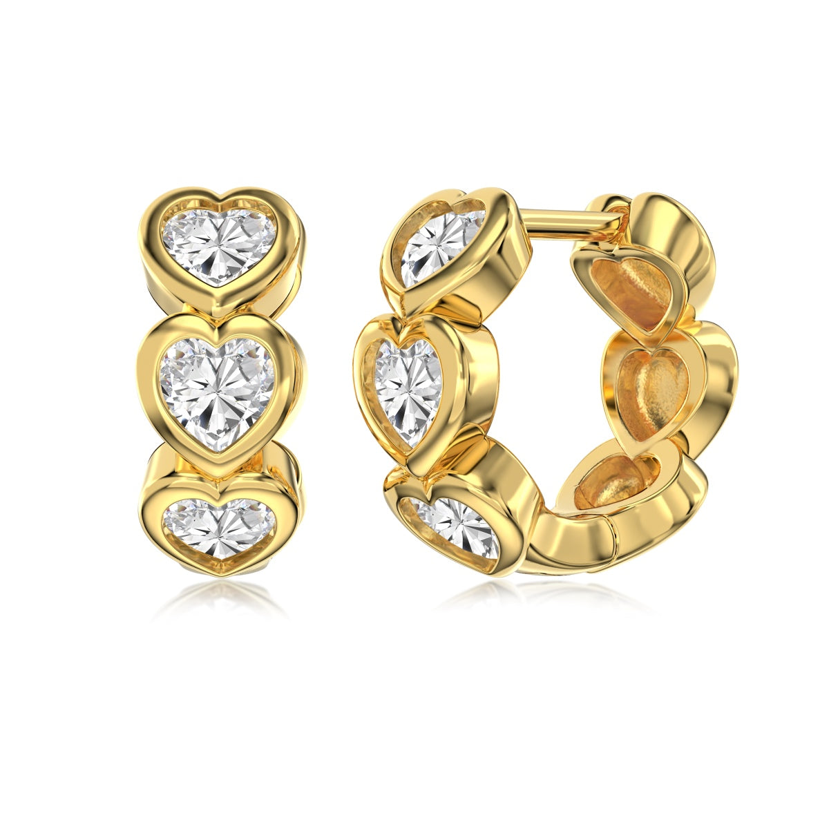 Row of Hearts Rhodium-Plated Hoop Earrings