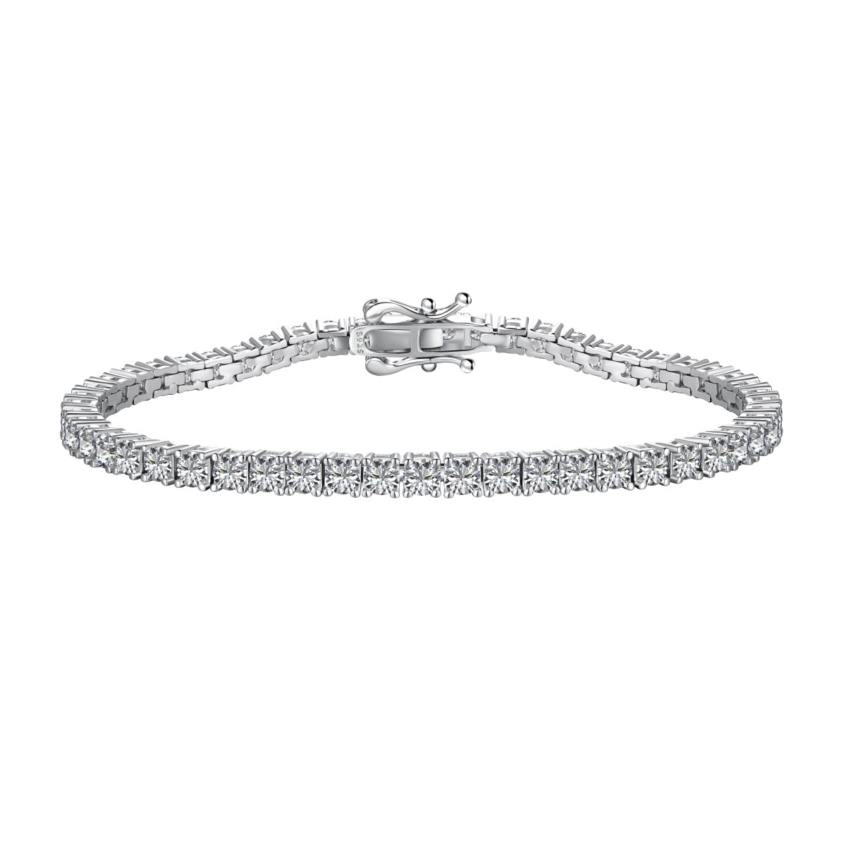Triple Lock Tennis Rhodium-Plated Bracelet