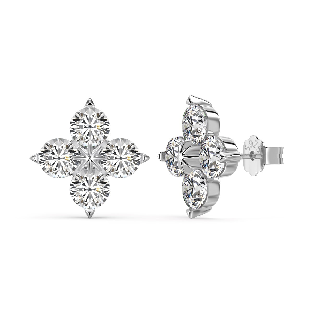Floral Rhodium-Plated Stud Earrings