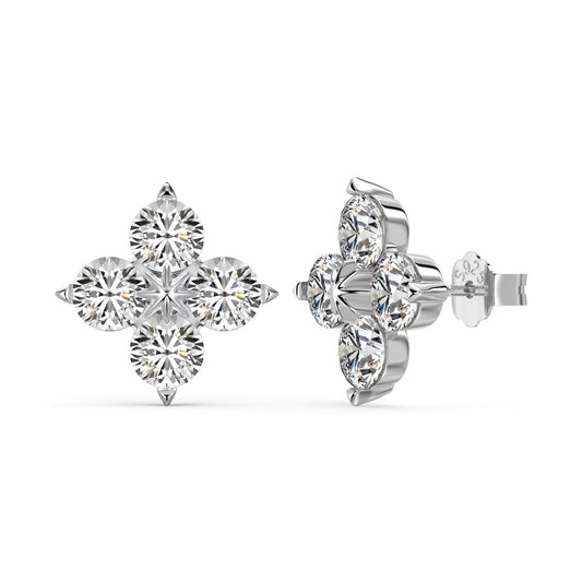 Floral Rhodium-Plated Stud Earrings