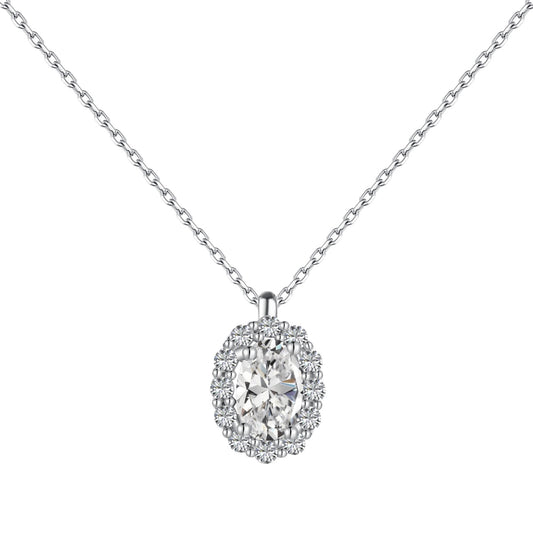 Crystal Oval Halo Vertical Rhodium-Plated Necklace