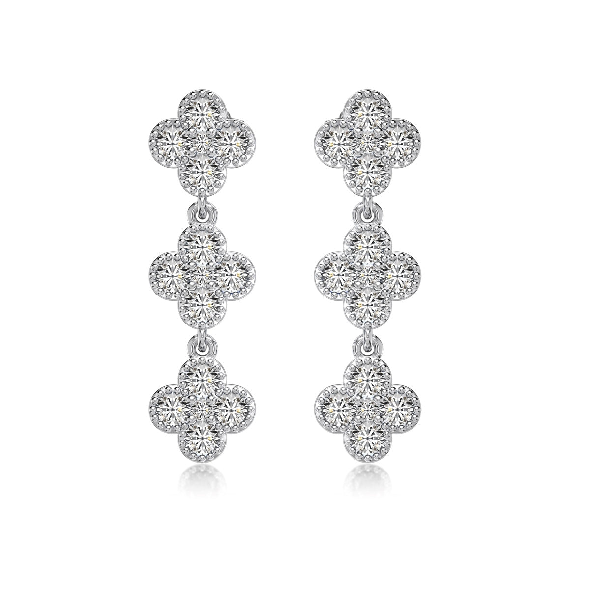 Triple Clover Rhodium-Plated Dangling Stud Earrings