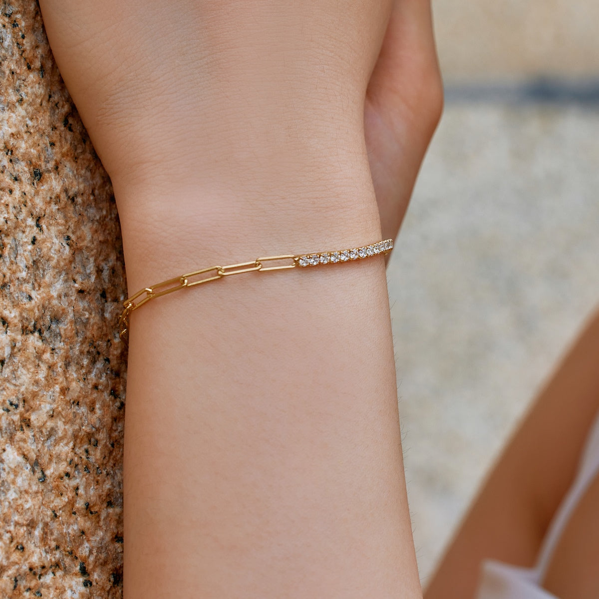 Tennis Paperclip Rhodium-Plated Bracelet