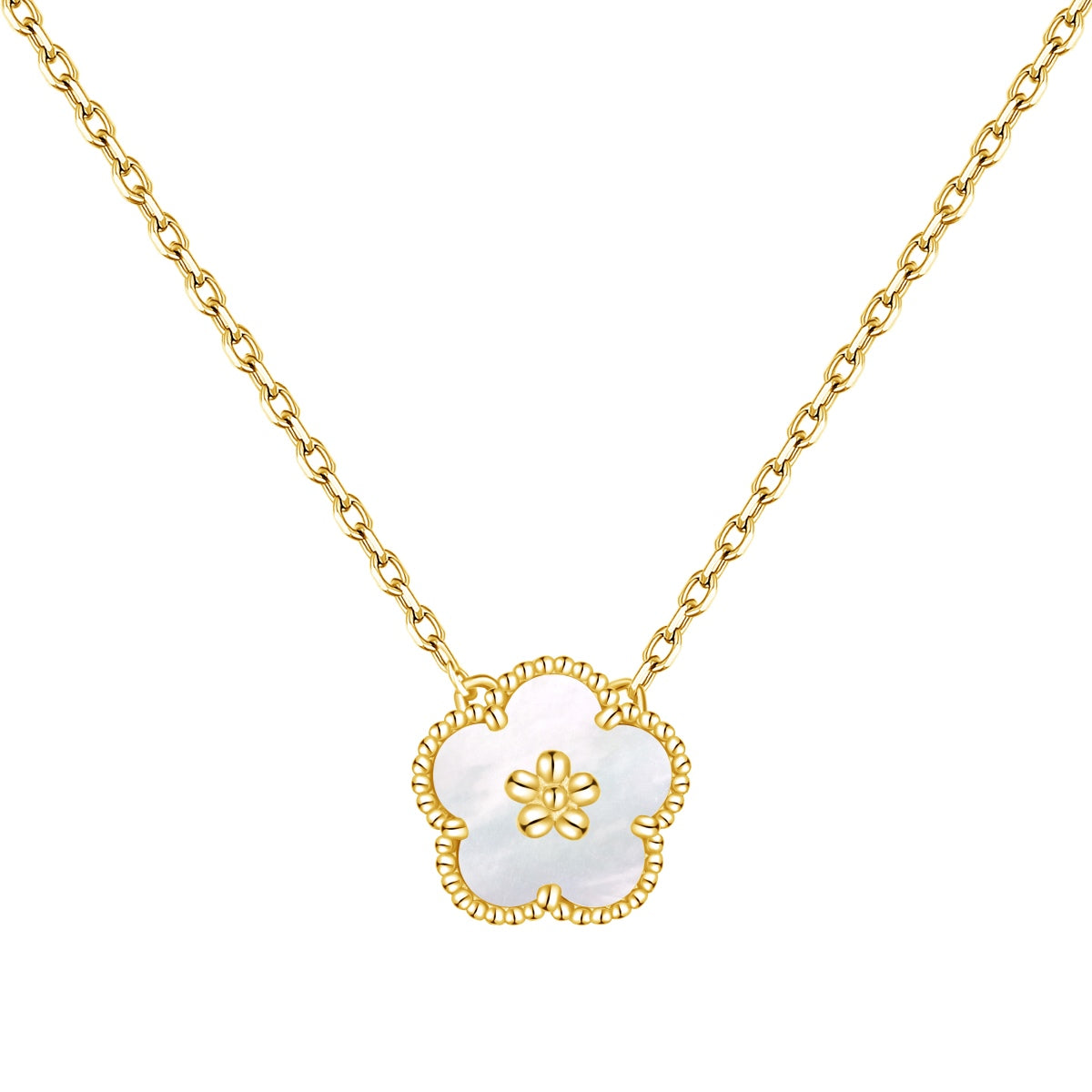 Mother Pearl Clover Rhodium-Plated Necklace