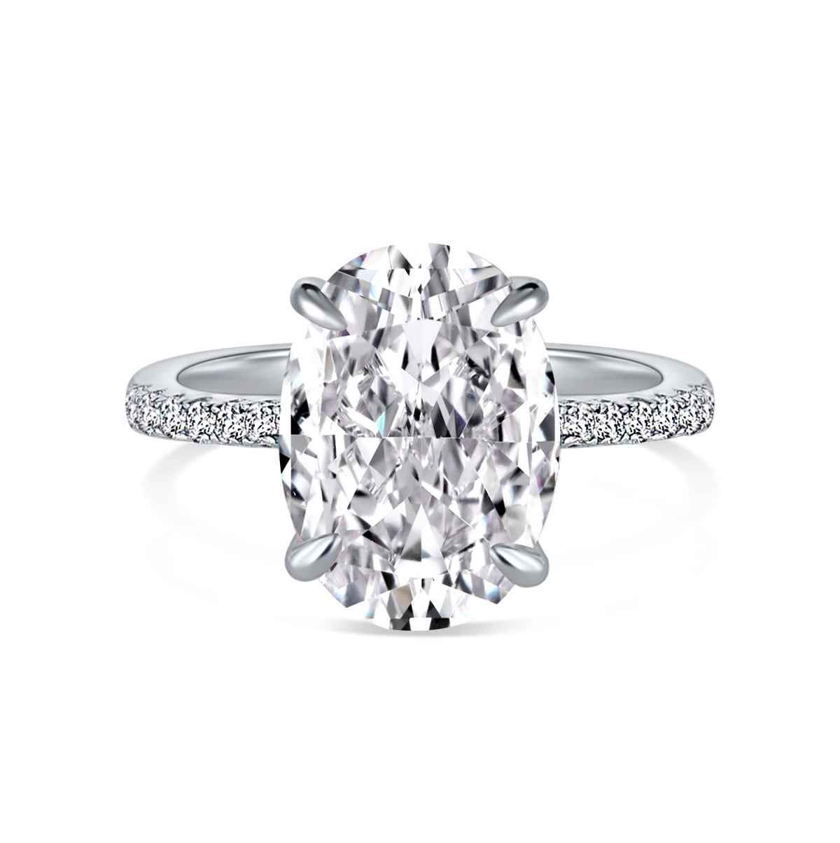 Oval Cut Crystal Pavé Rhodium-Plated Ring