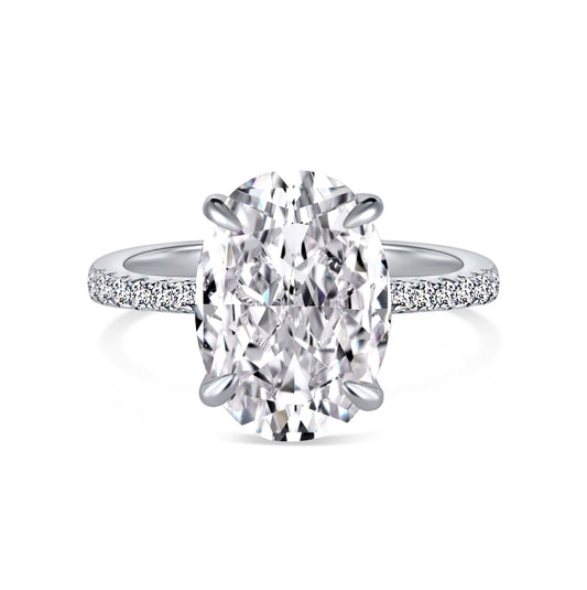 Oval Cut Crystal Pavé Rhodium-Plated Ring