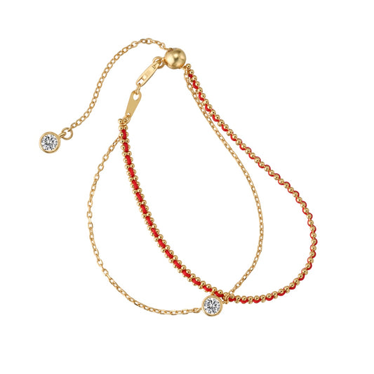 Double Lucky Red String Rhodium-Plated Bracelet