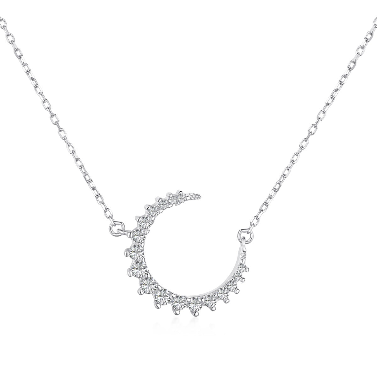 Crescent Moon Rhodium-Plated Necklace