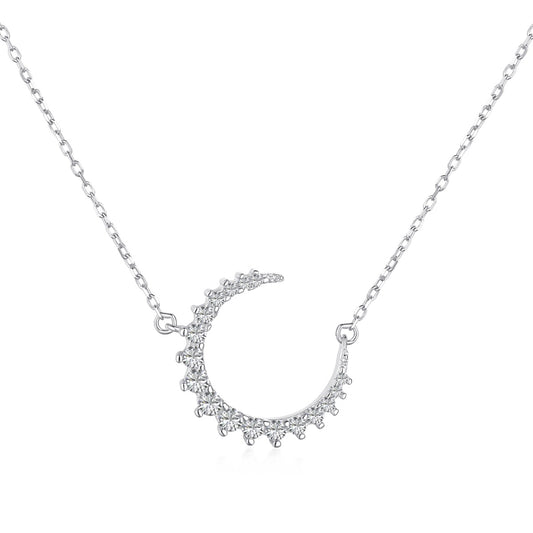 Crescent Moon Rhodium-Plated Necklace