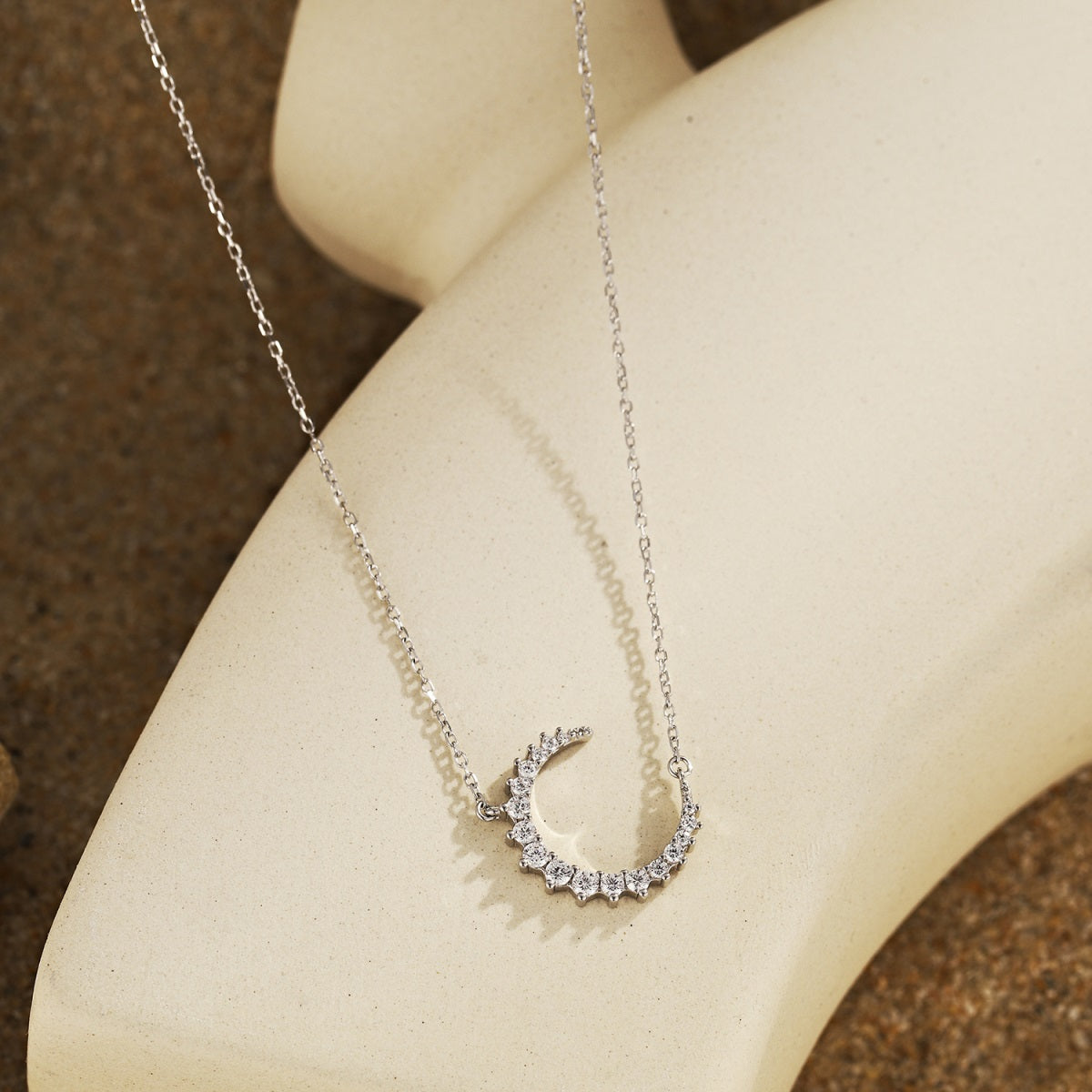 Crescent Moon Rhodium-Plated Necklace