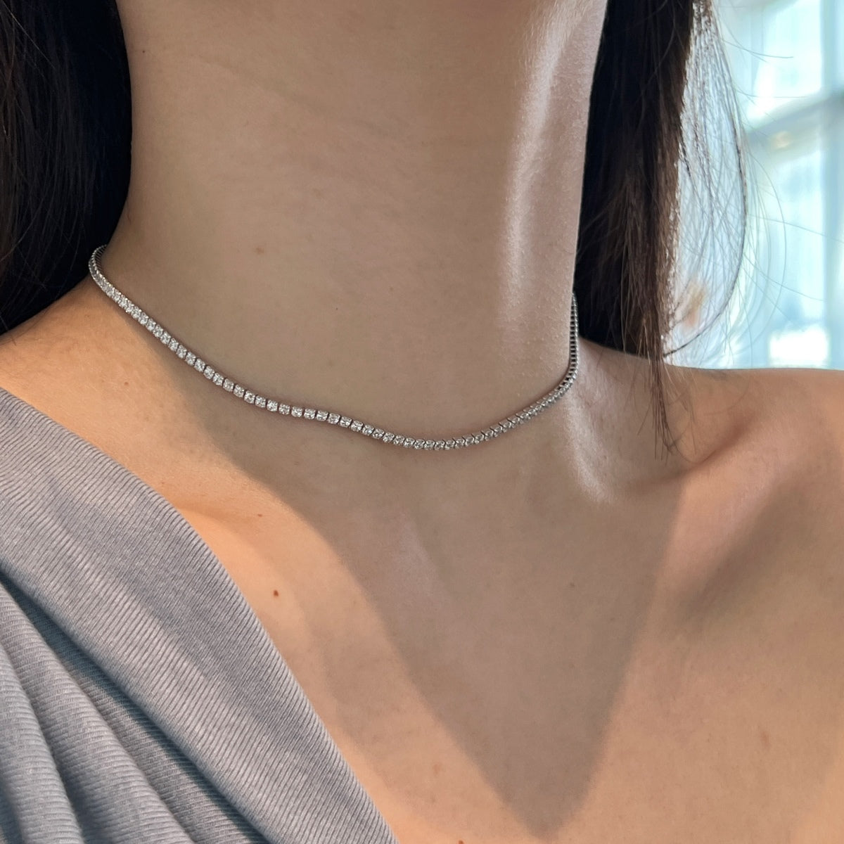 Tennis Rhodium-Plated Necklace