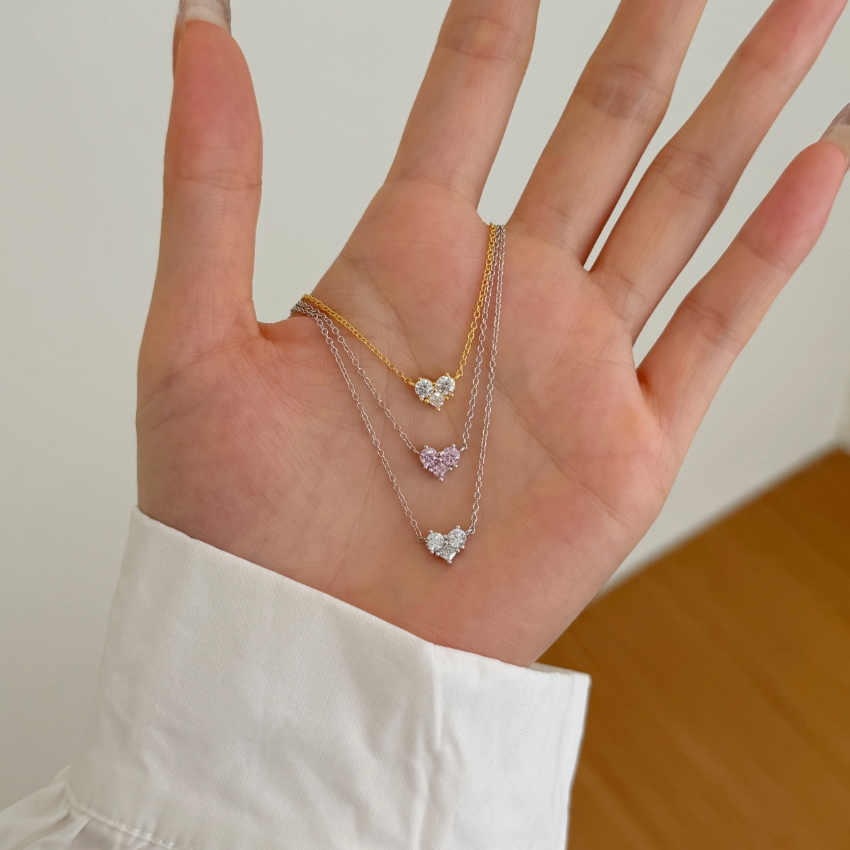 Dainty Heart Crystal Rhodium-Plated Necklace