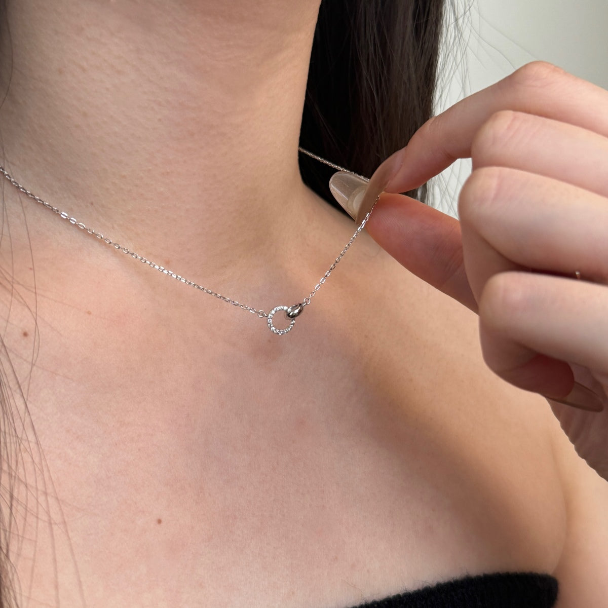 Double Round Rhodium-Plated Necklace