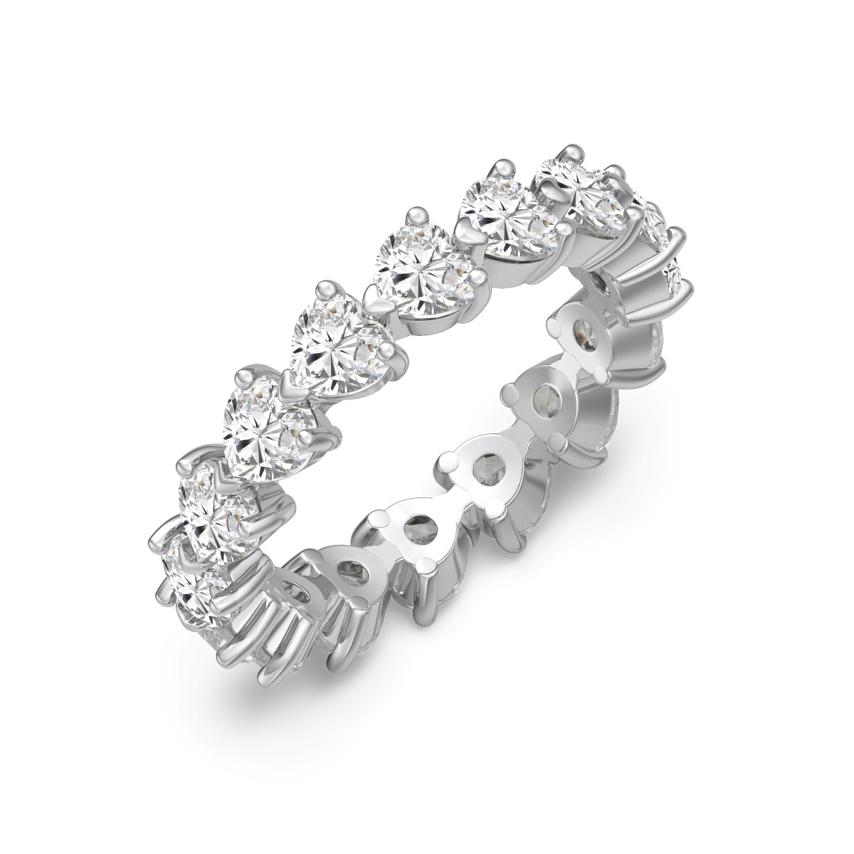 Row of Hearts Rhodium-Plated Ring