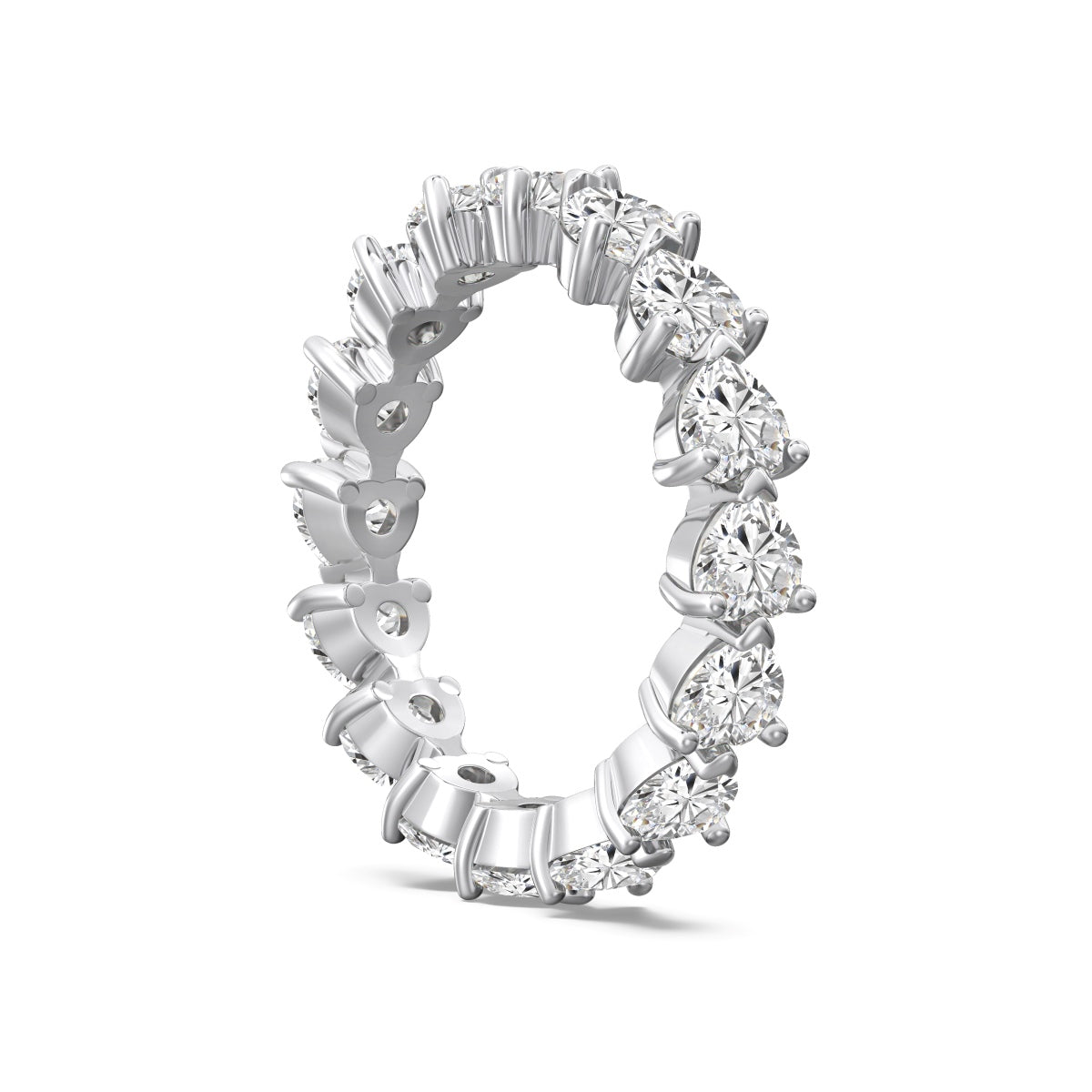 Row of Hearts Rhodium-Plated Ring