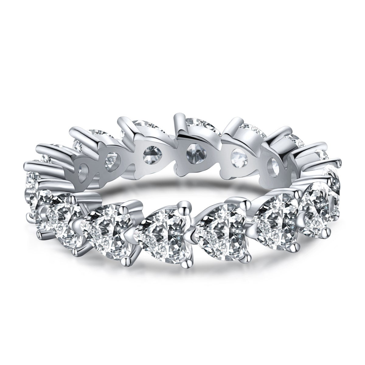 Row of Hearts Rhodium-Plated Ring