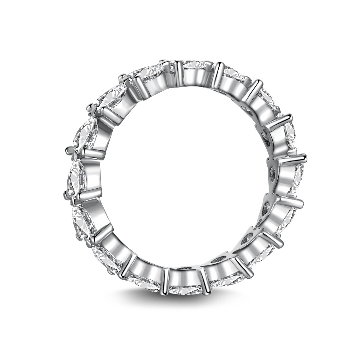 Row of Hearts Rhodium-Plated Ring