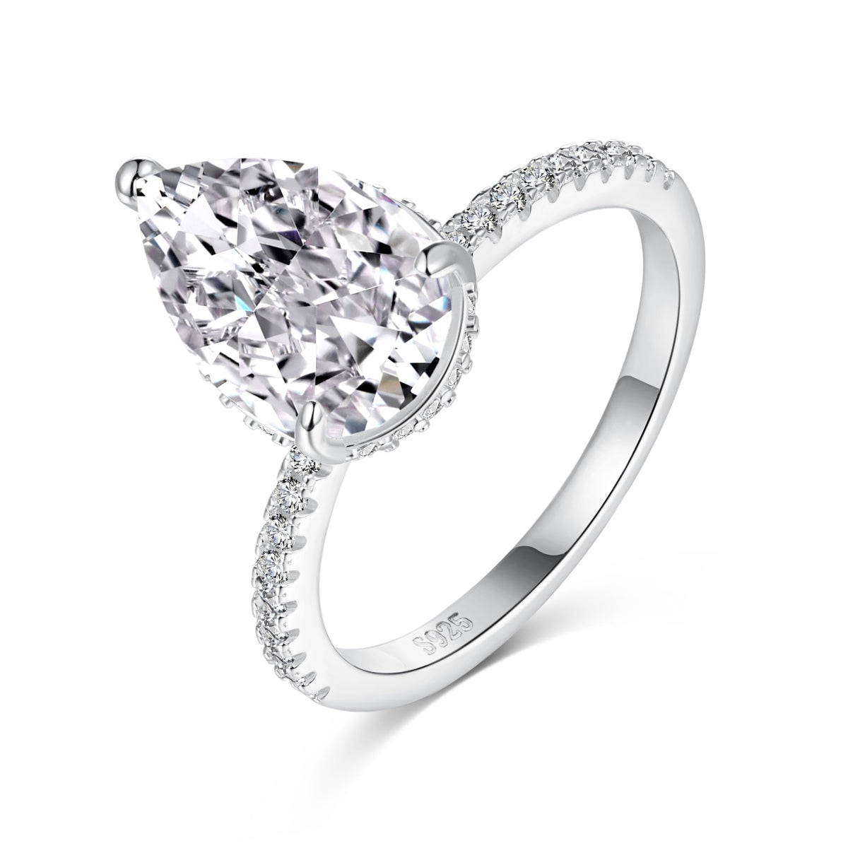 Pear Cut Rhodium-Plated Ring