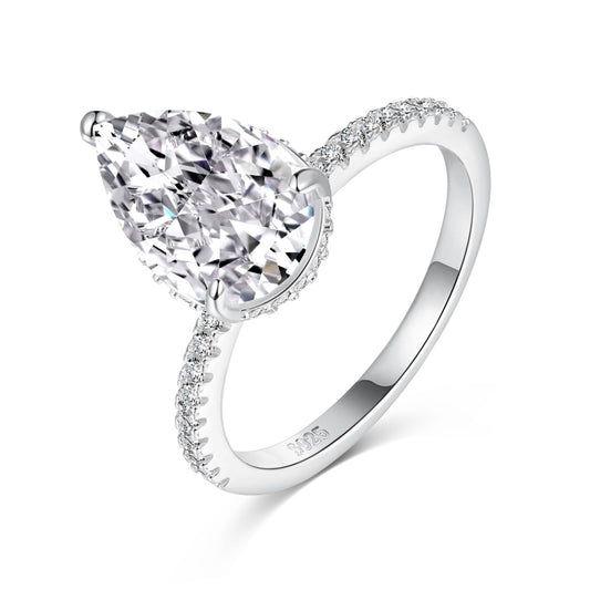 Pear Cut Rhodium-Plated Ring