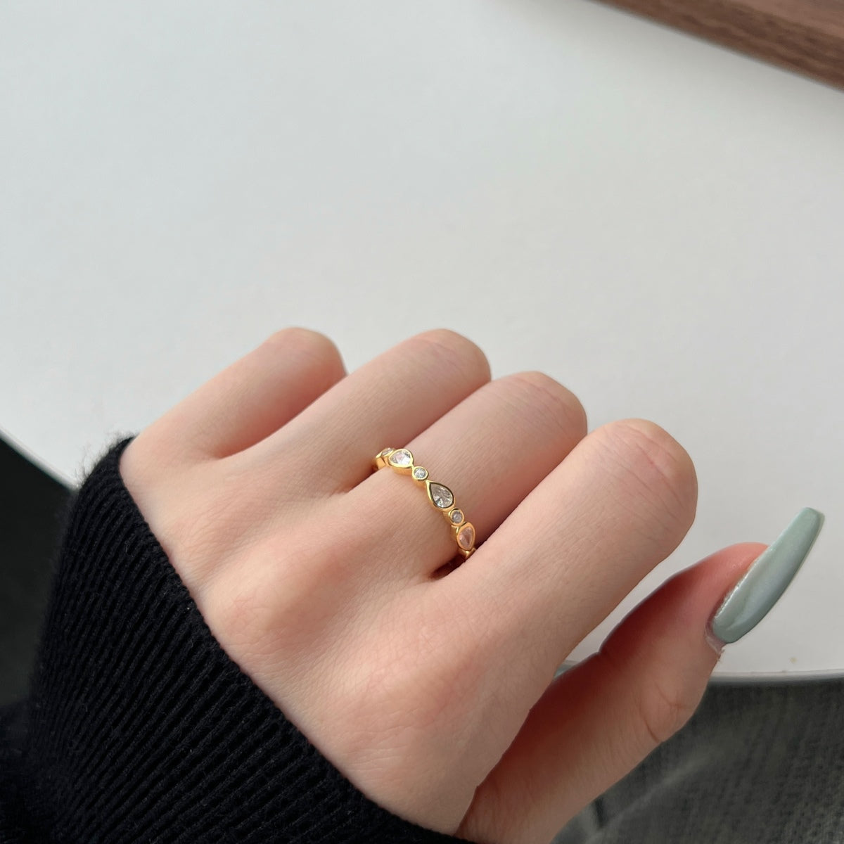 Pear Cut Eternity Rhodium-Plated Ring