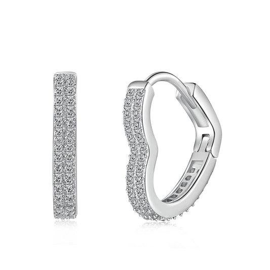 Heart-Shaped Rhodium-Plated Hoop Earrings