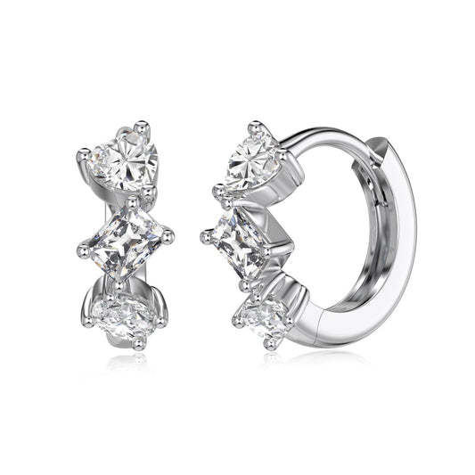 Multi-Stone Rhodium-Plated Hoop Earrings