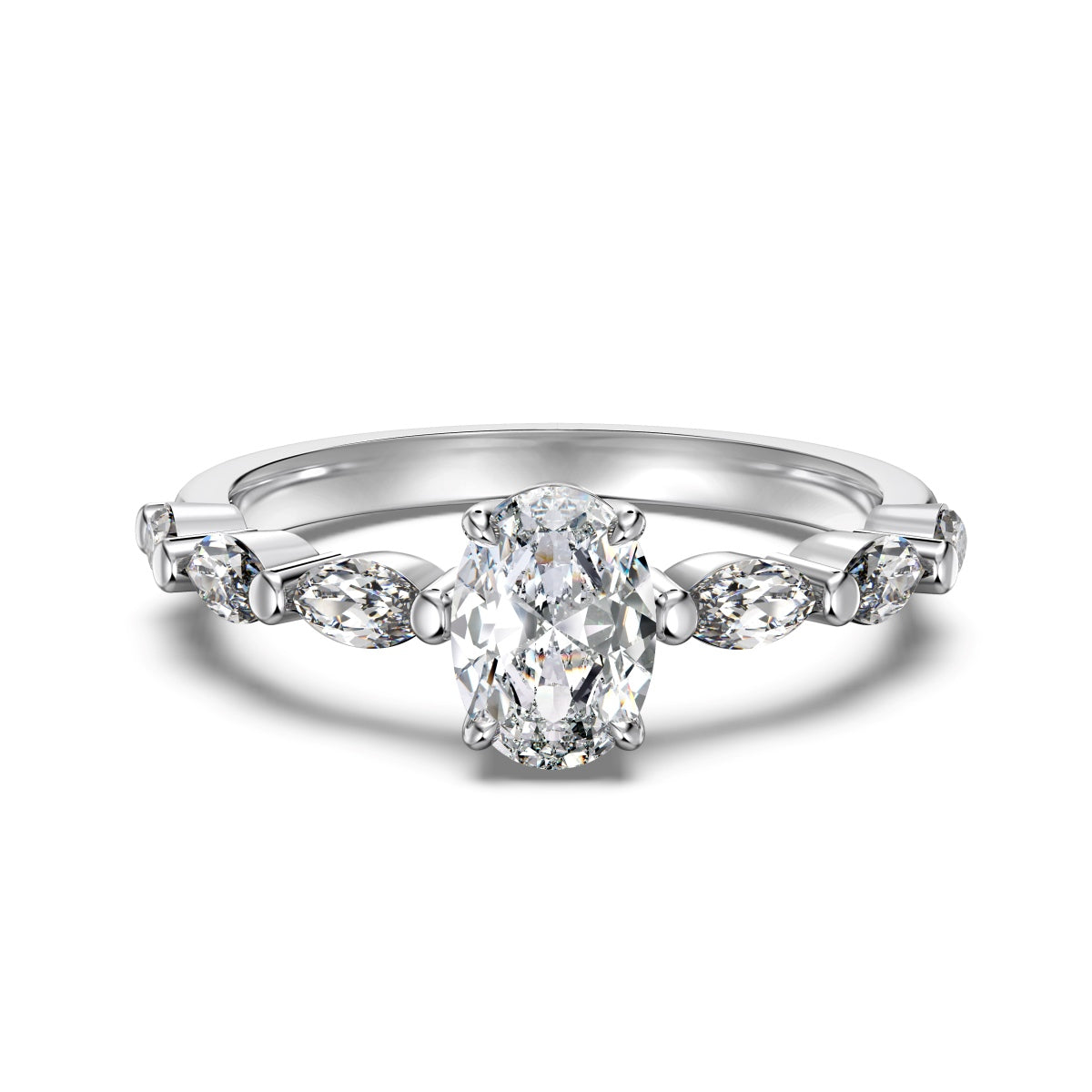 Minimalist Oval Cut Rhodium-Plated Ring