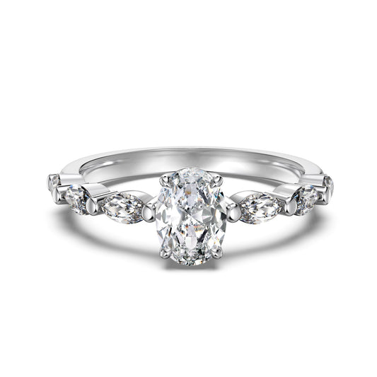 Minimalist Oval Cut Rhodium-Plated Ring