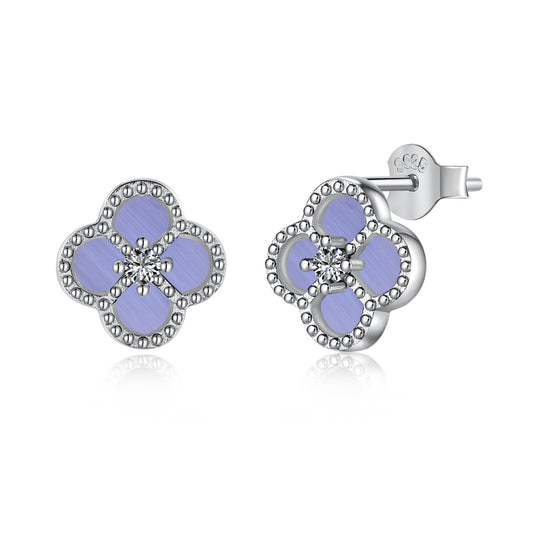 Mini Lavender Clover Rhodium-Plated Stud Earrings