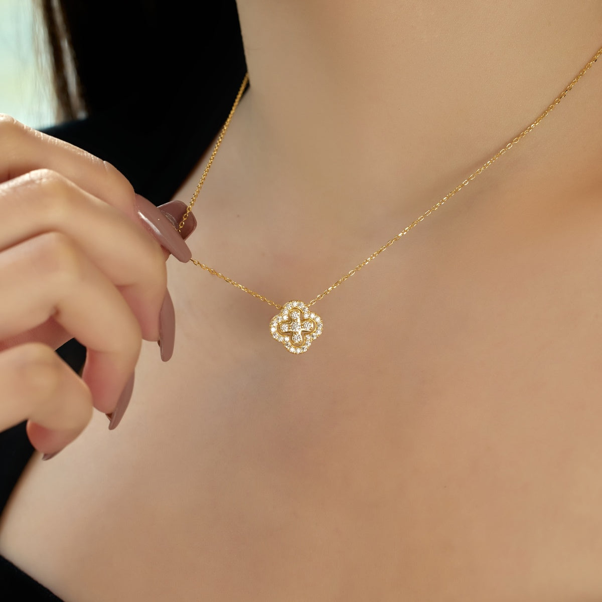 3-in-1 Crystal Clover Rhodium-Plated Necklace