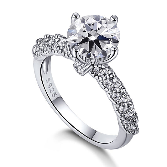 Crystal Round Angel Wing Rhodium-Plated Ring