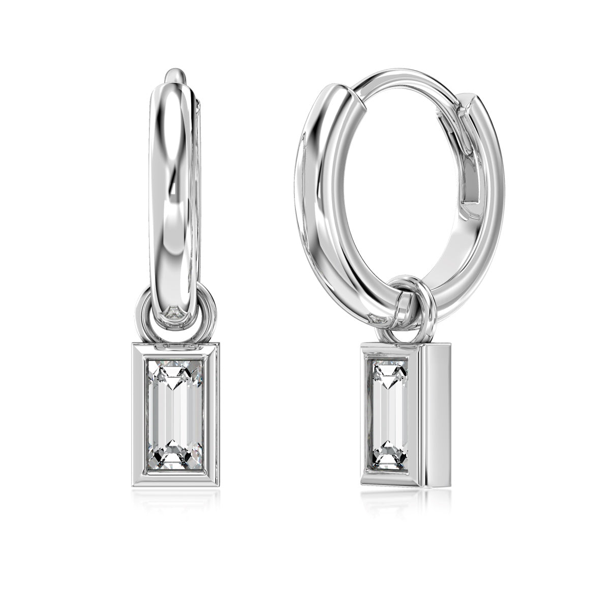 Dainty Emerald Cut Rhodium-Plated Dangling Earrings