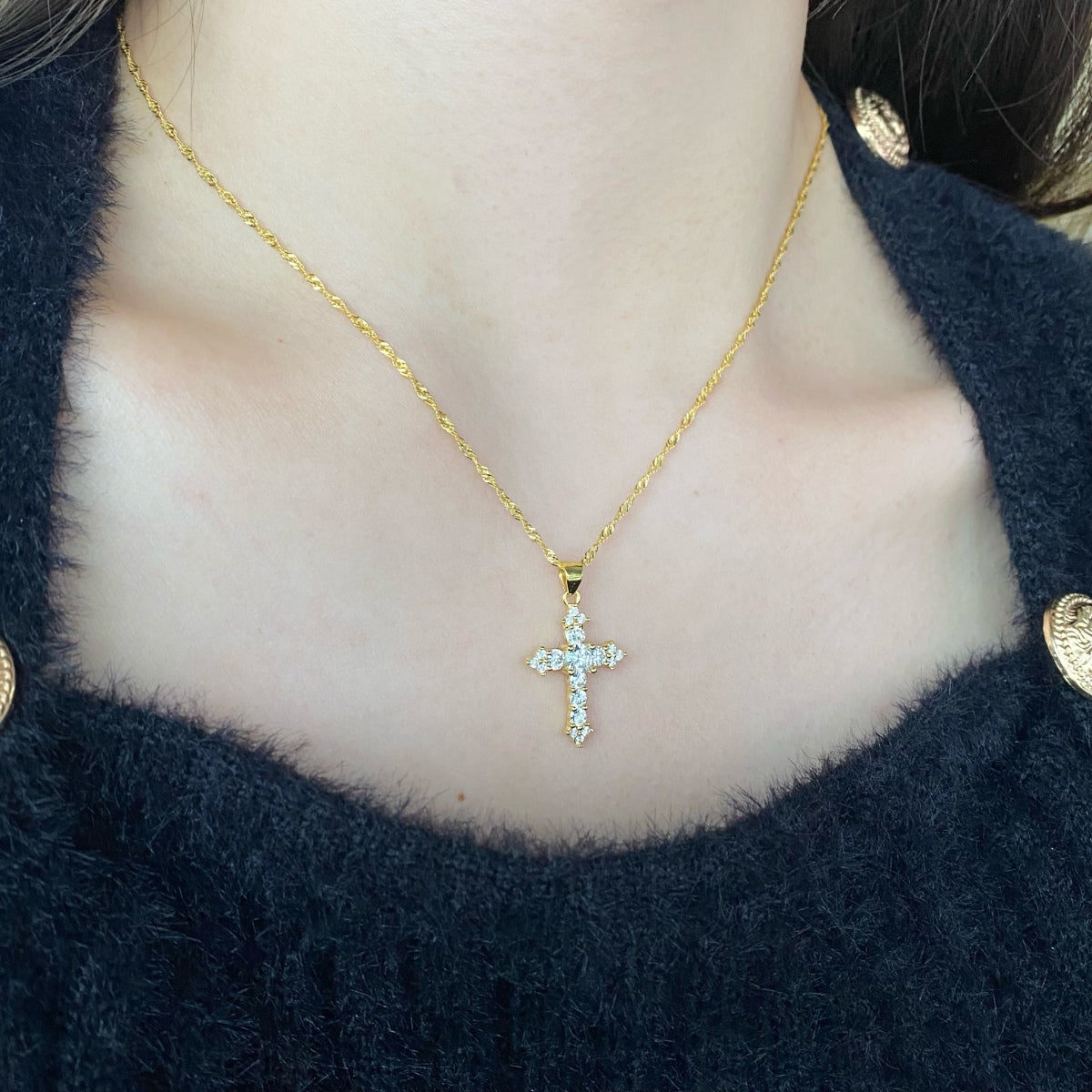 Crystal Cross Rhodium-Plated Necklace