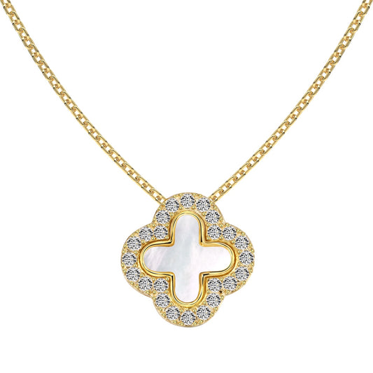 Mother of Pearl 3-in-1 Clover Rhodium-Plated Necklace