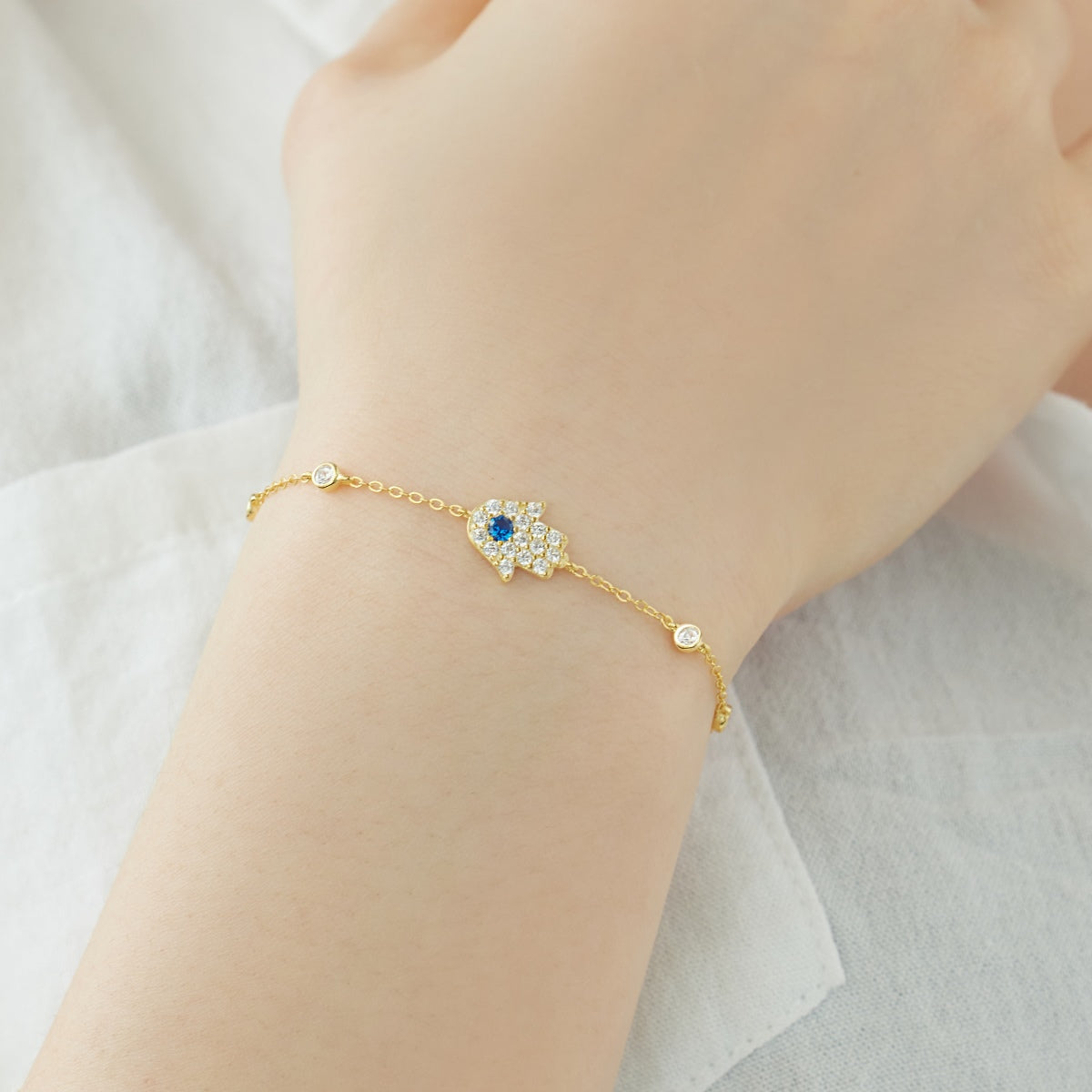 Gold-Plated Hamsa Evil Eye Rhodium-Plated Bracelet