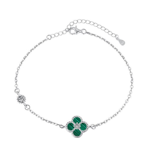 Emerald Clover Rhodium-Plated Bracelet