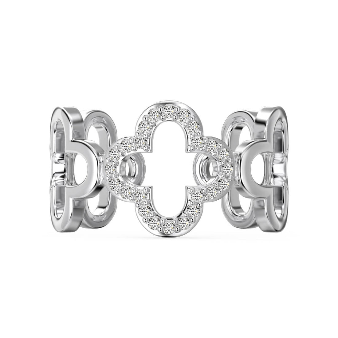 Open Clover Rhodium-Plated Ring