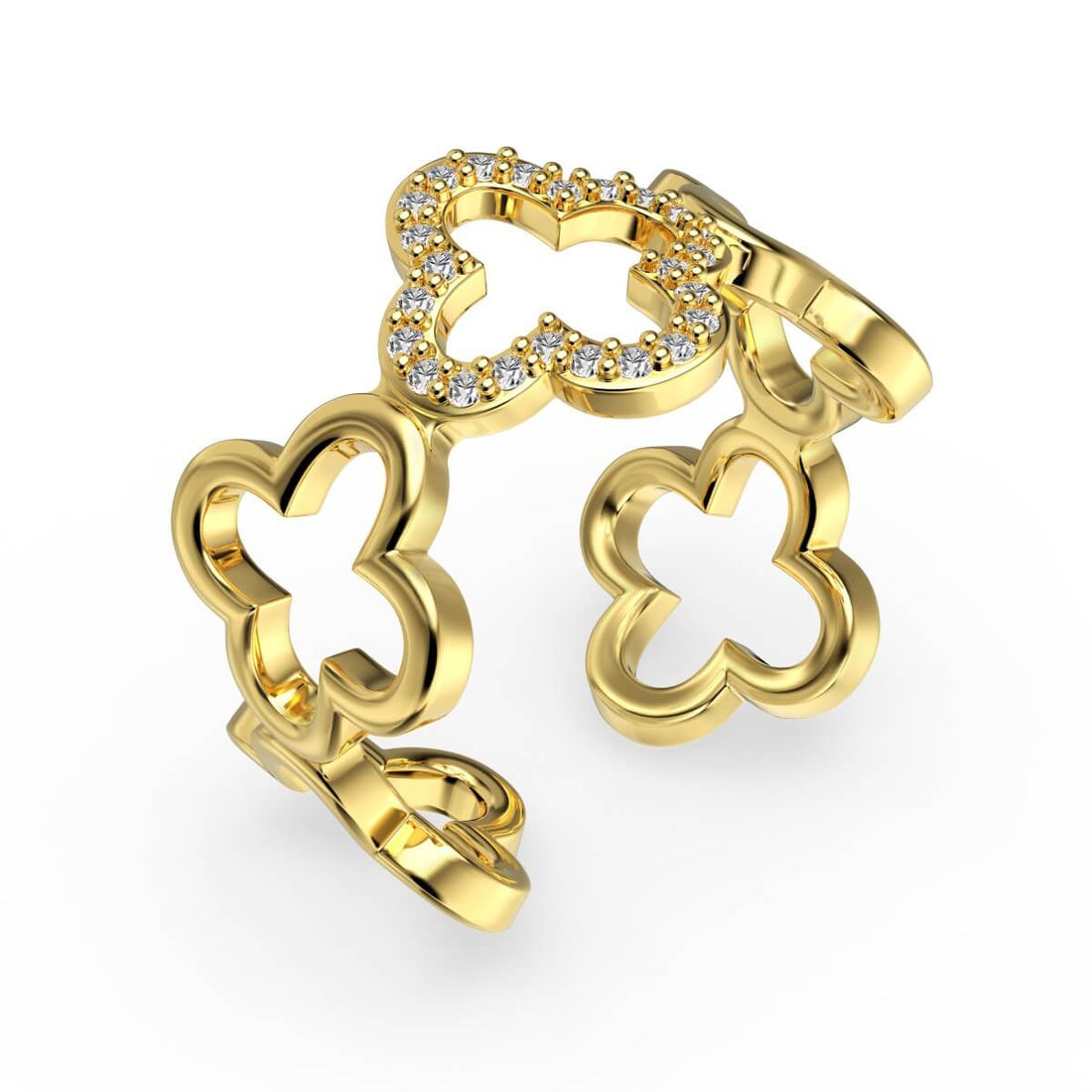 Open Clover Rhodium-Plated Ring