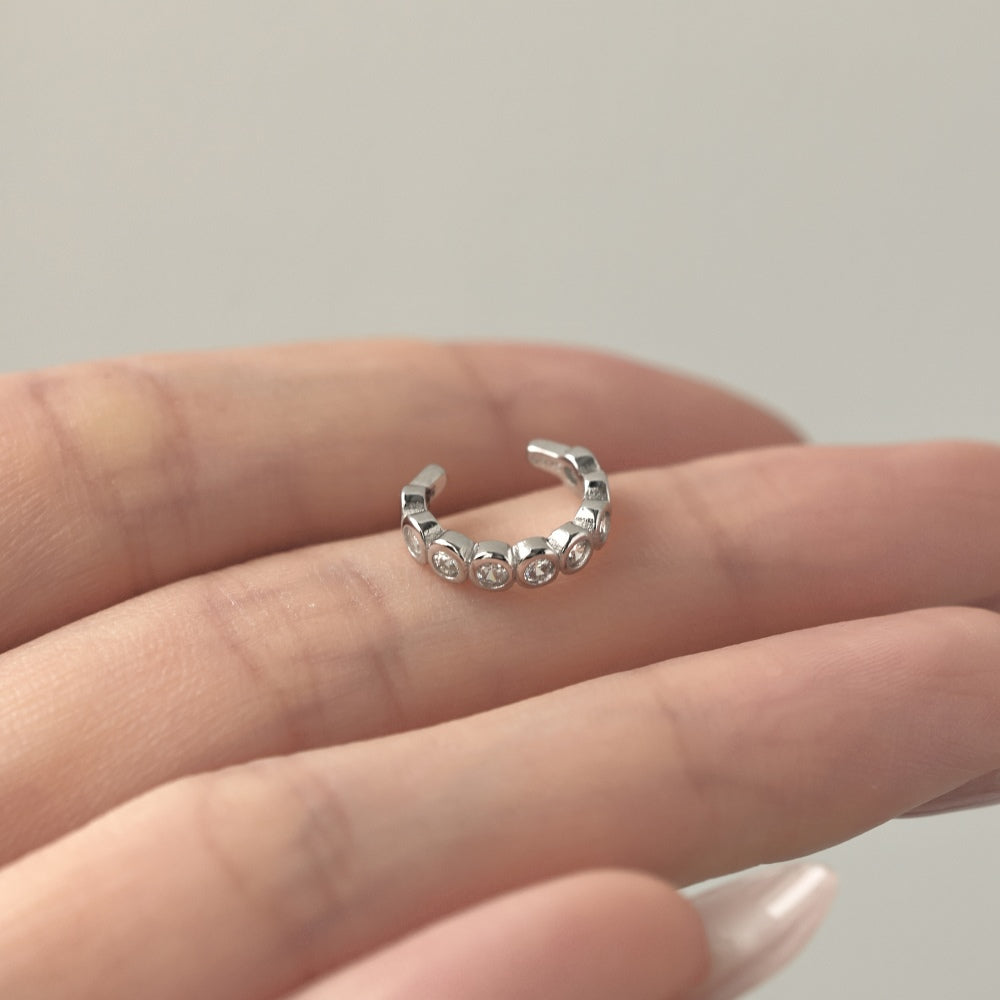 Donut Rhodium-Plated Ear Cuff Earrings