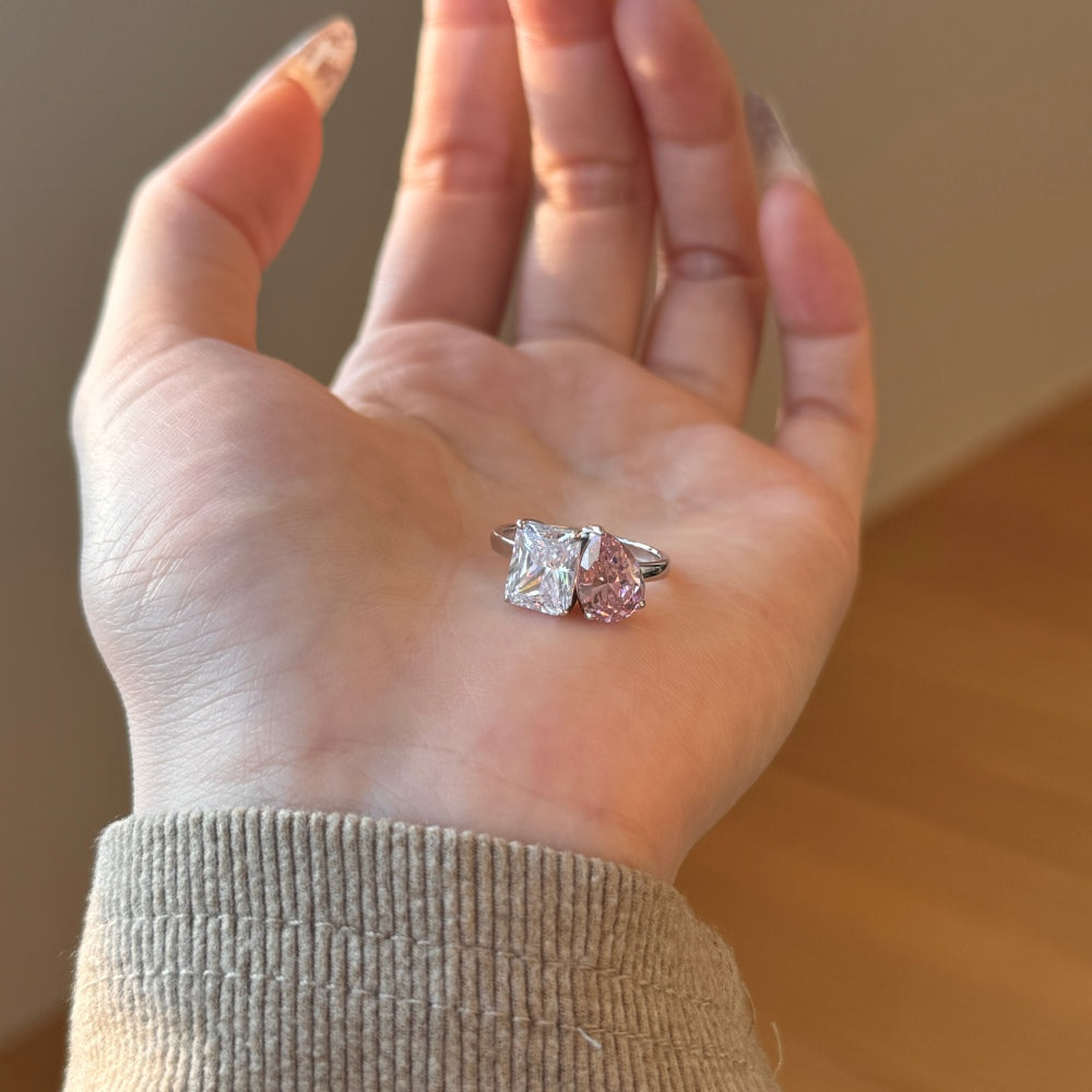 You and Me Pink Rhodium-Plated Ring