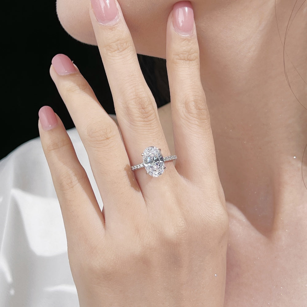 Oval Cut Crystal Rhodium-Plated Ring