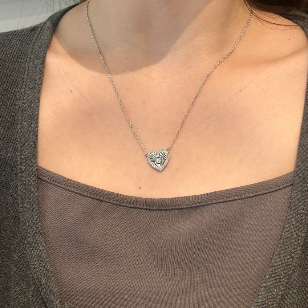 Heart Stone Rhodium-Plated Necklace